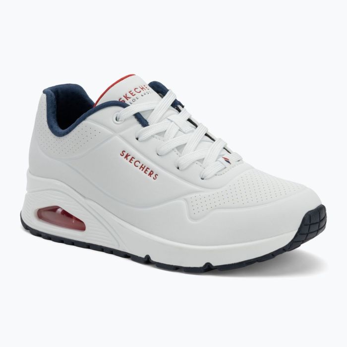 SKECHERS Uno Stand On Air white durabuck/navy/red trim/mesh